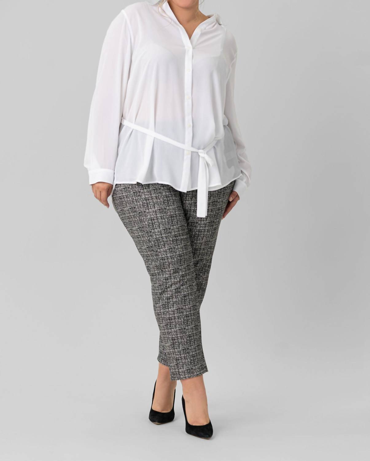 Nydj - Belted Tunic Collared Blouse - Plus