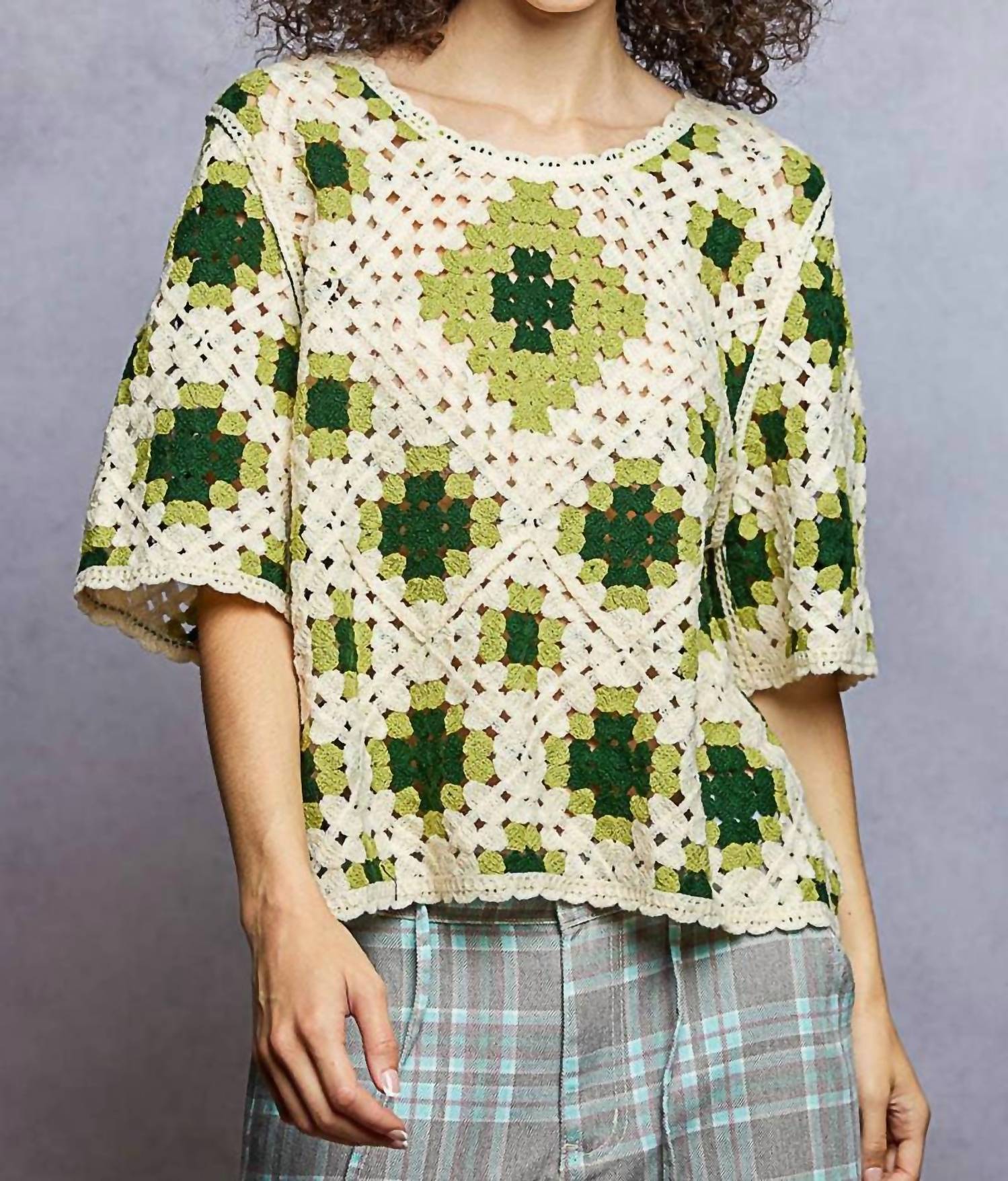 Pol - Round Neck Short Sleeve Crochet Top