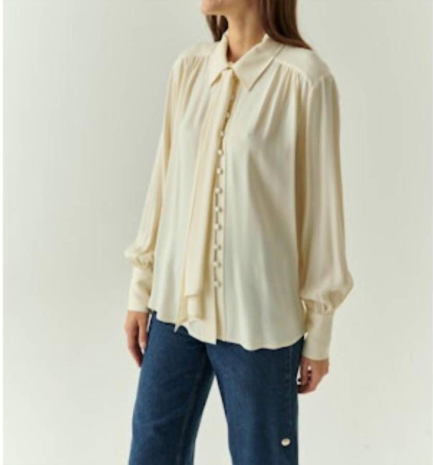 EXQUISE Harlee Collar Long Sleeve Shirt in ecru - women's blouse - alternate view