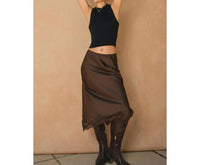 Dress Forum - Sienna Satin Lace Hem Pencil Midi Skirt
