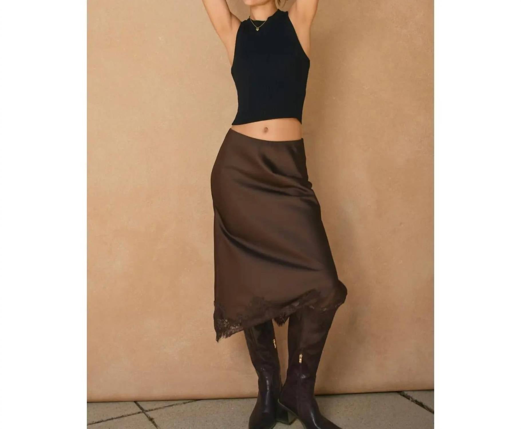 Dress Forum - Sienna Satin Lace Hem Pencil Midi Skirt