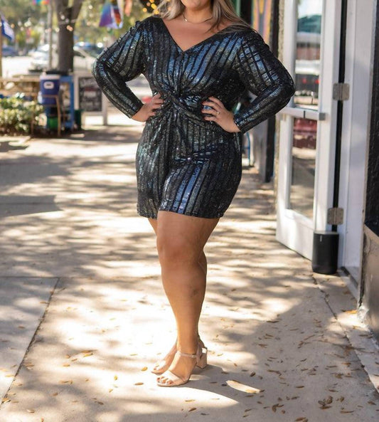 Skies Are Blue - Stripe Sequin Romper - Plus