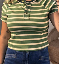 Le Lis - Adele Stripe Short Sleeve Top With Buttons