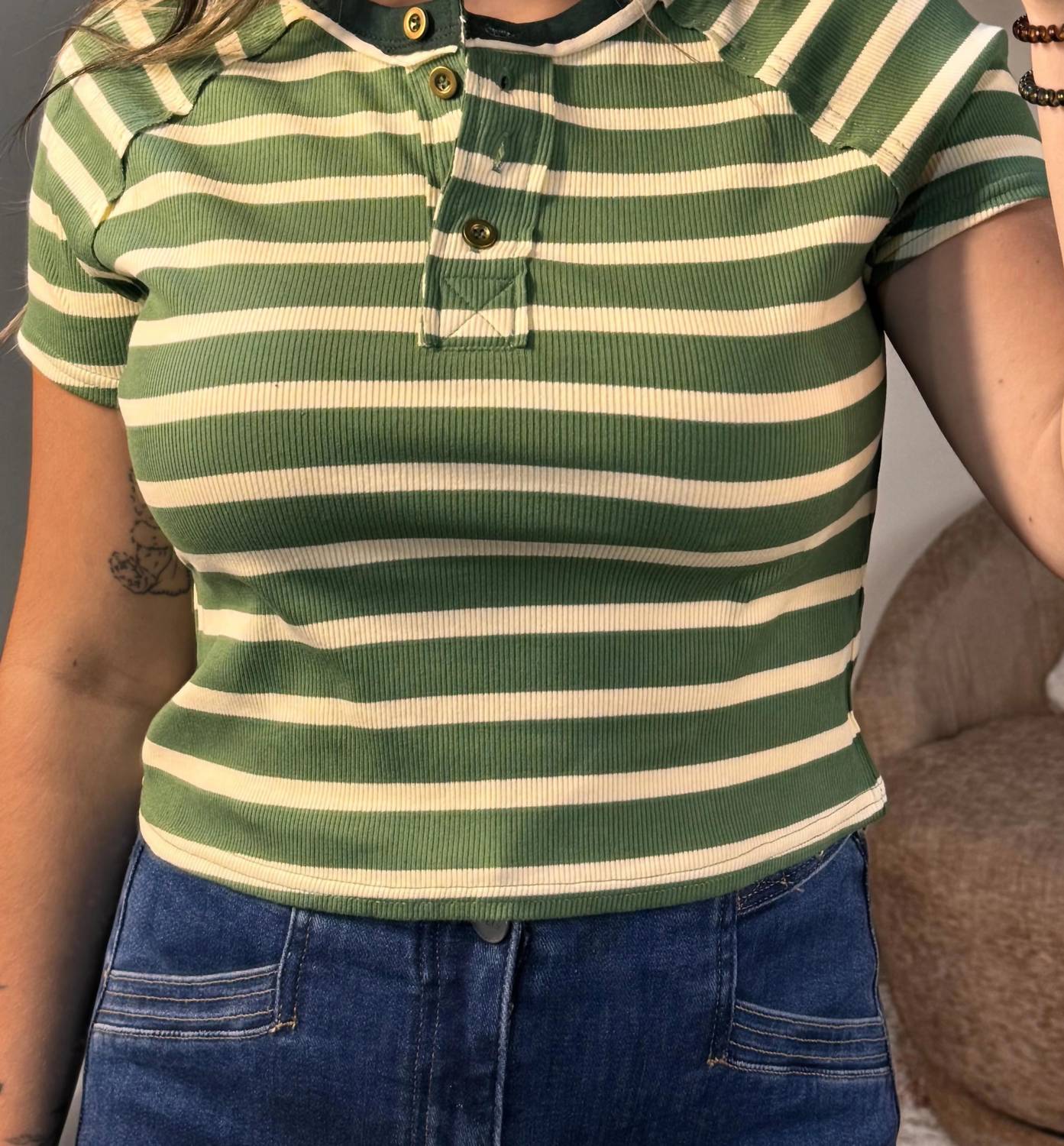 Le Lis - Adele Stripe Short Sleeve Top With Buttons