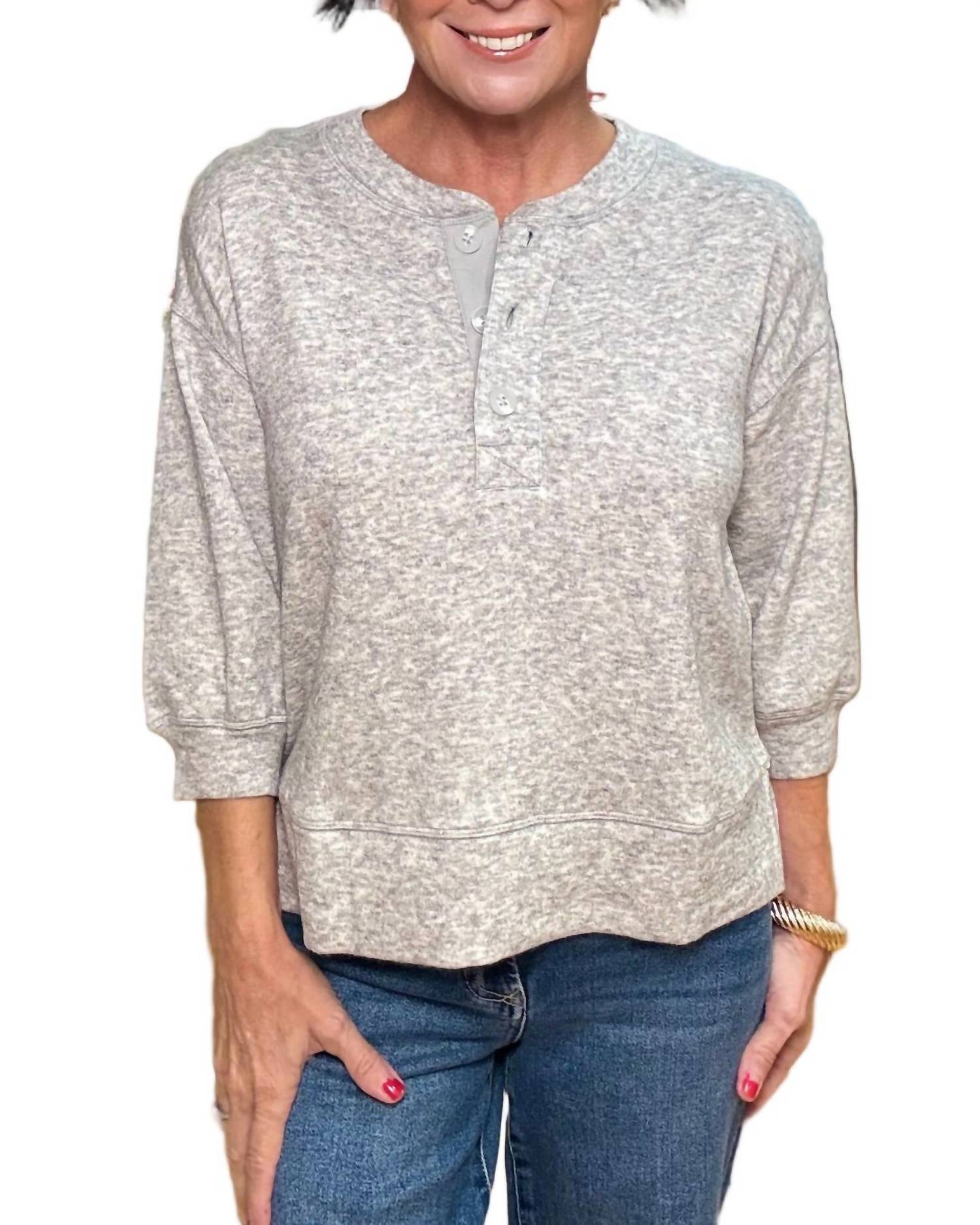 Bobi - Puff Sleeve Boxy Henley Top