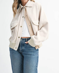 Aemi + Co - Cropped Button-Up Fleece Jacket