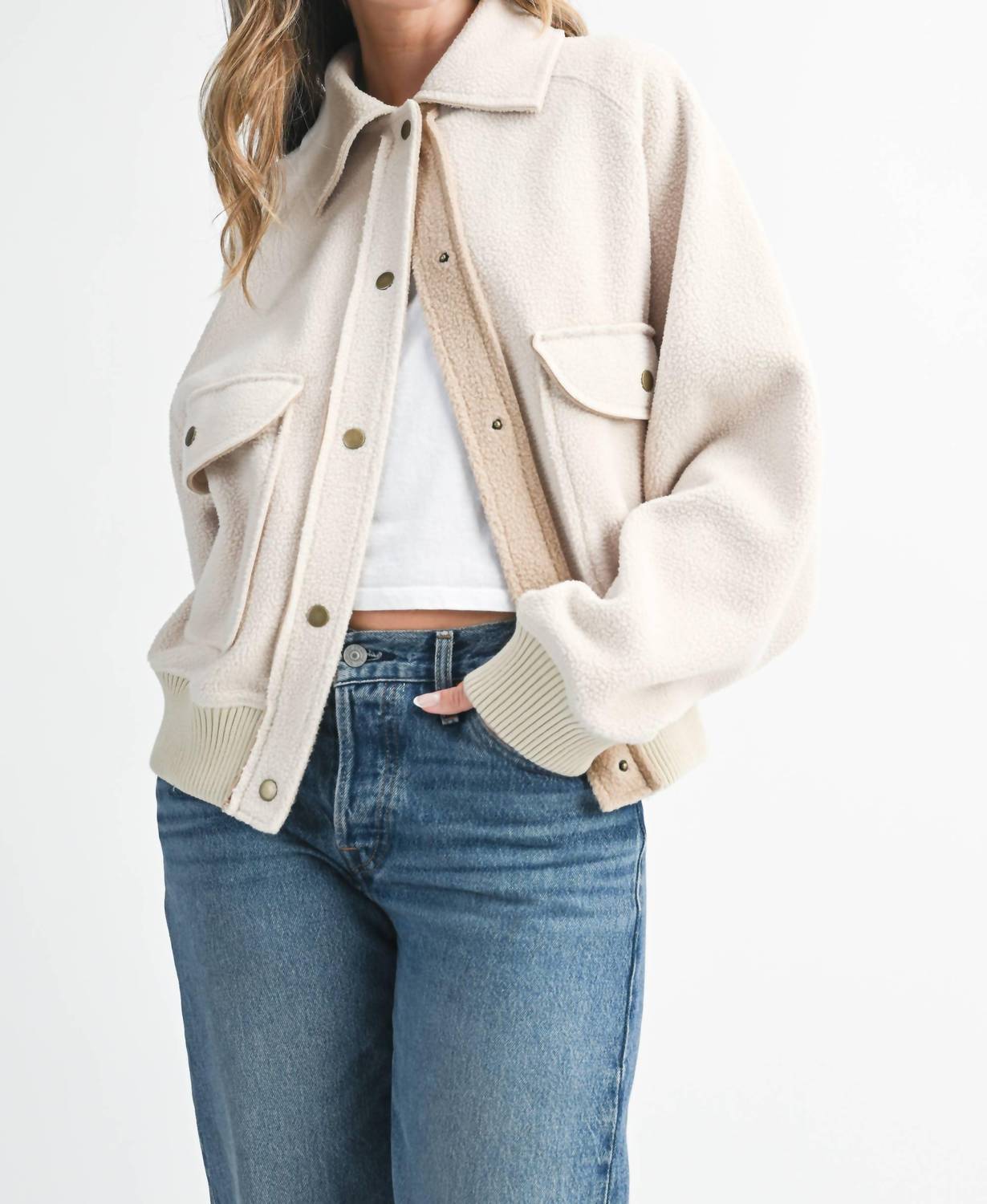 Aemi + Co - Cropped Button-Up Fleece Jacket