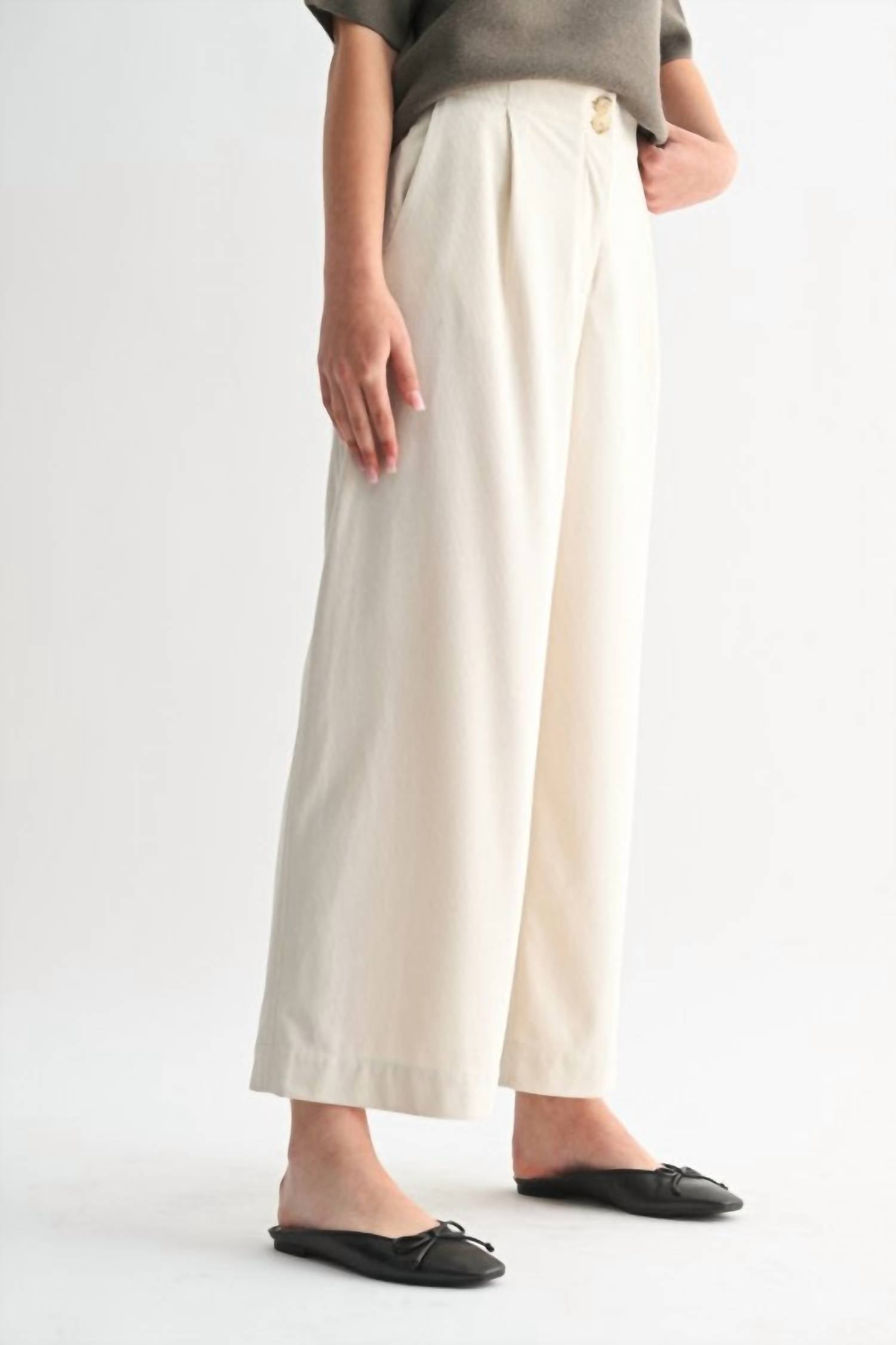 Fun 2 Fun Wide Leg Corduroy Pant in cream - women's pants - view 5