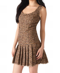 STEVE MADDEN Avie Tweed Mini Dress in brown plaid mix - women's dress - alternate view