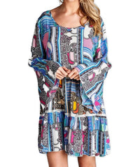 Velzera - Paisley Bell Sleeve Mini Dress