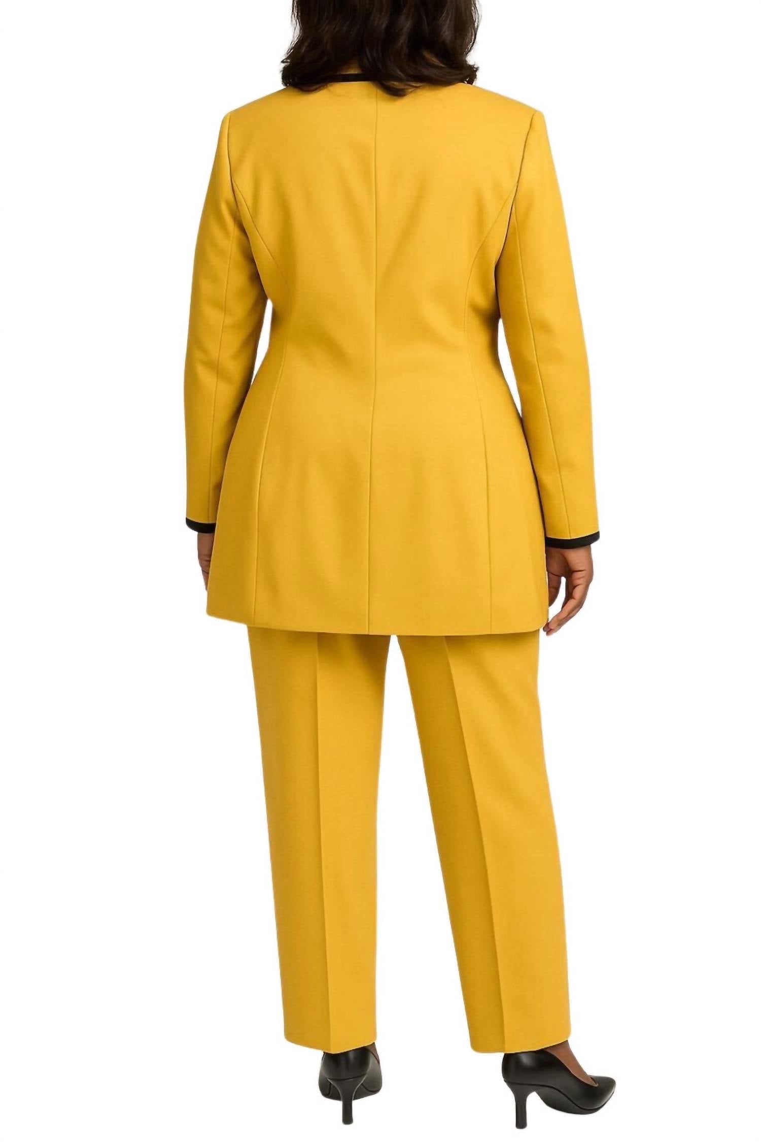 John Meyer Collection - Pointed Contrast Trim Neckline Blazer & Straight-leg Trouser Set