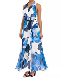 London Times - Floral Ruffled Faux-Wrap Maxi Dress