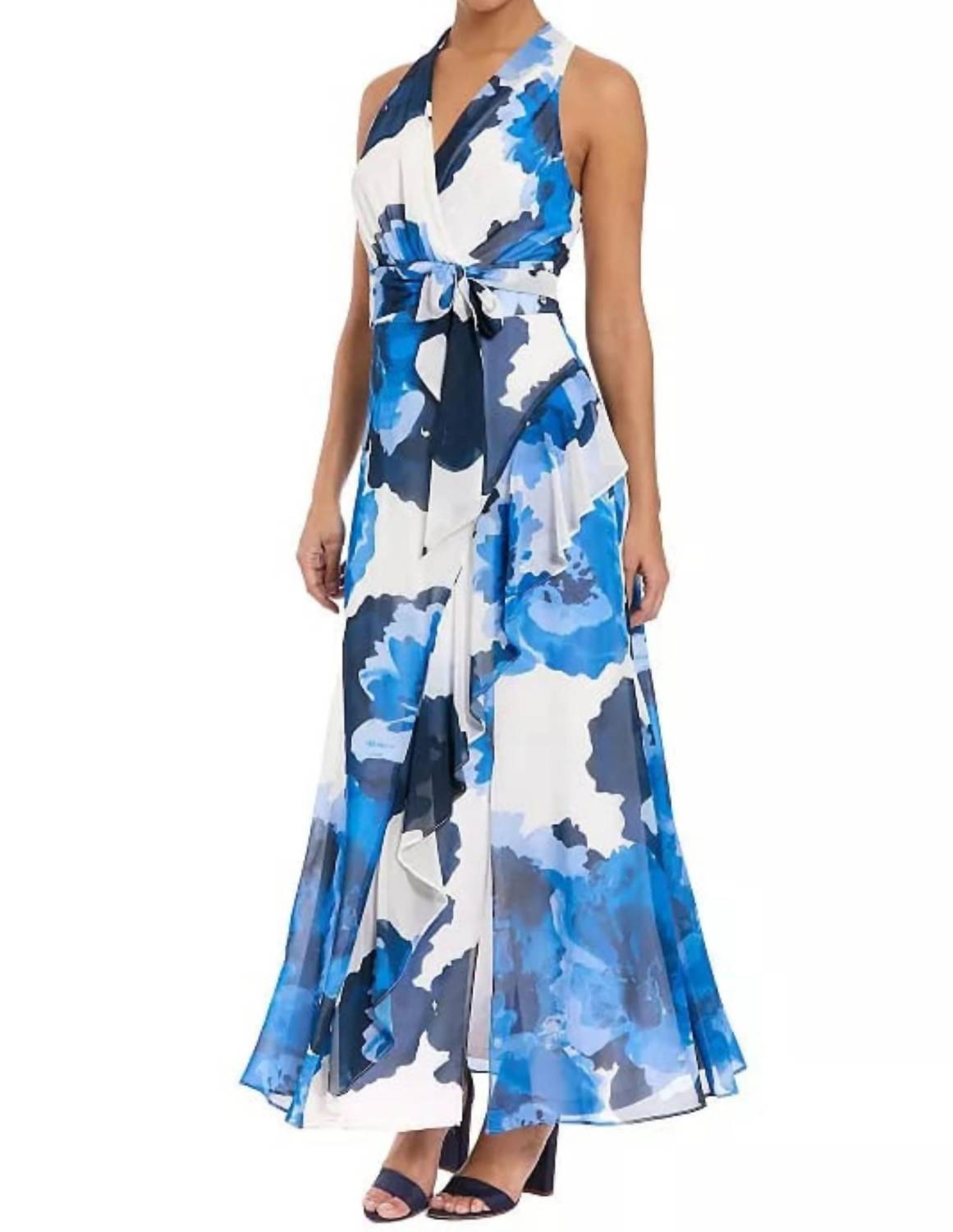 London Times - Floral Ruffled Faux-Wrap Maxi Dress