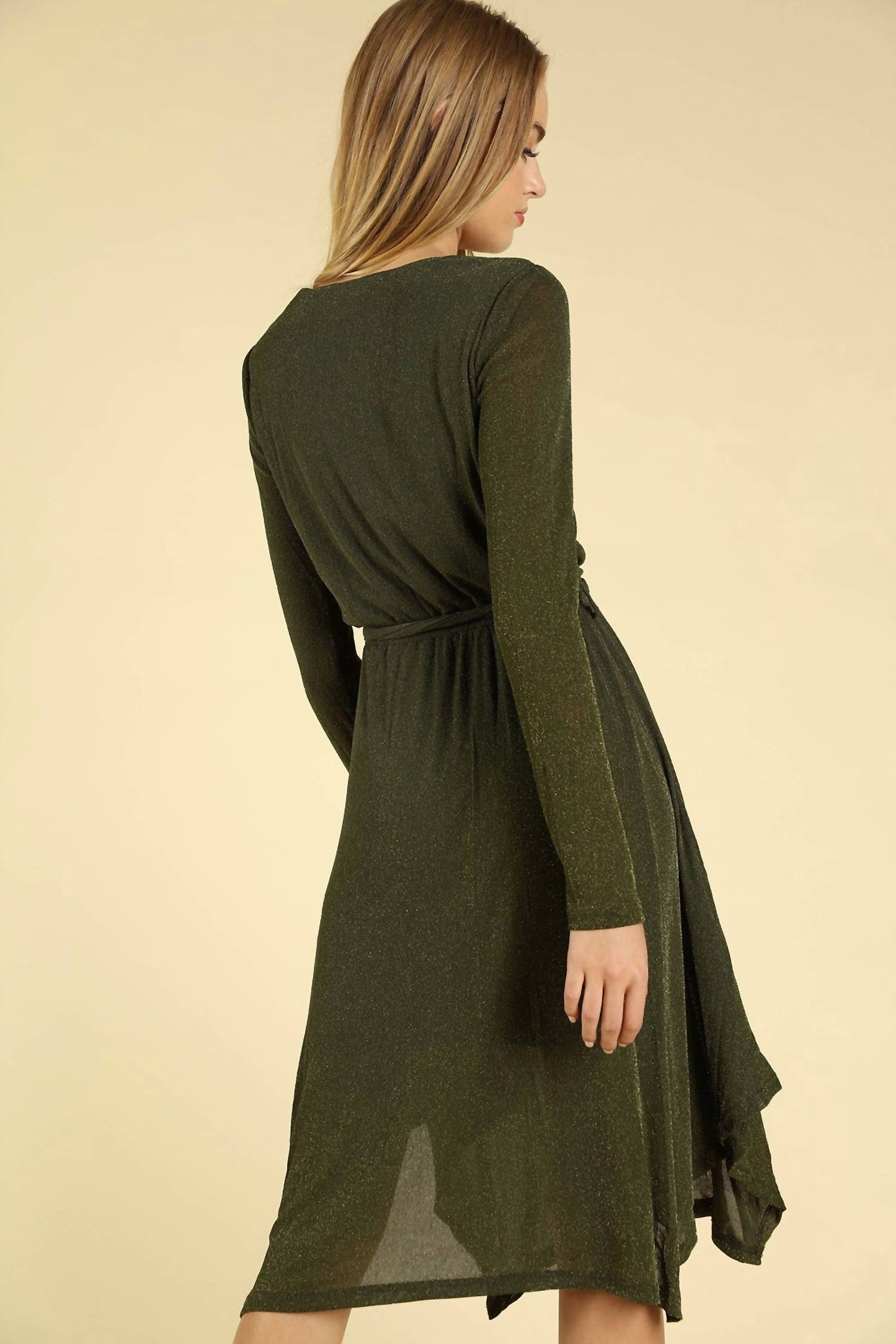 Honey Punch - Shimmering Long Sleeve Wrap Dress