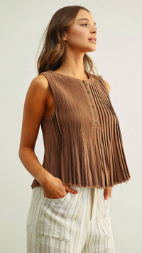 Miou Muse - Pleated Button Front Sleeveless Top