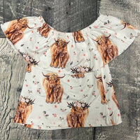 Bratti Mati - Toddler Highland Cow Ruffle Top