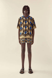 Commas - Geometric Print Silk Camp Collar Shirt