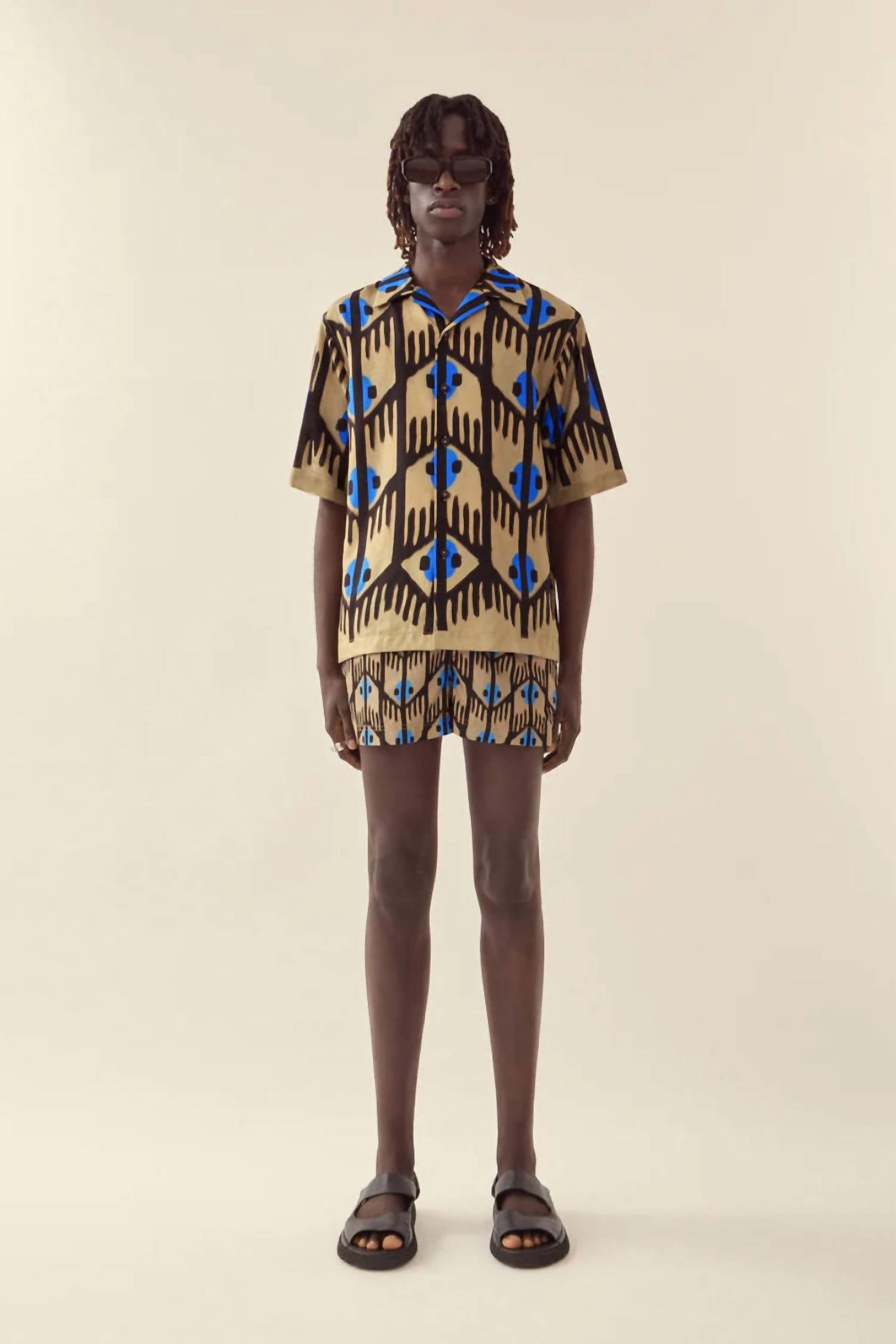 Commas - Geometric Print Silk Camp Collar Shirt