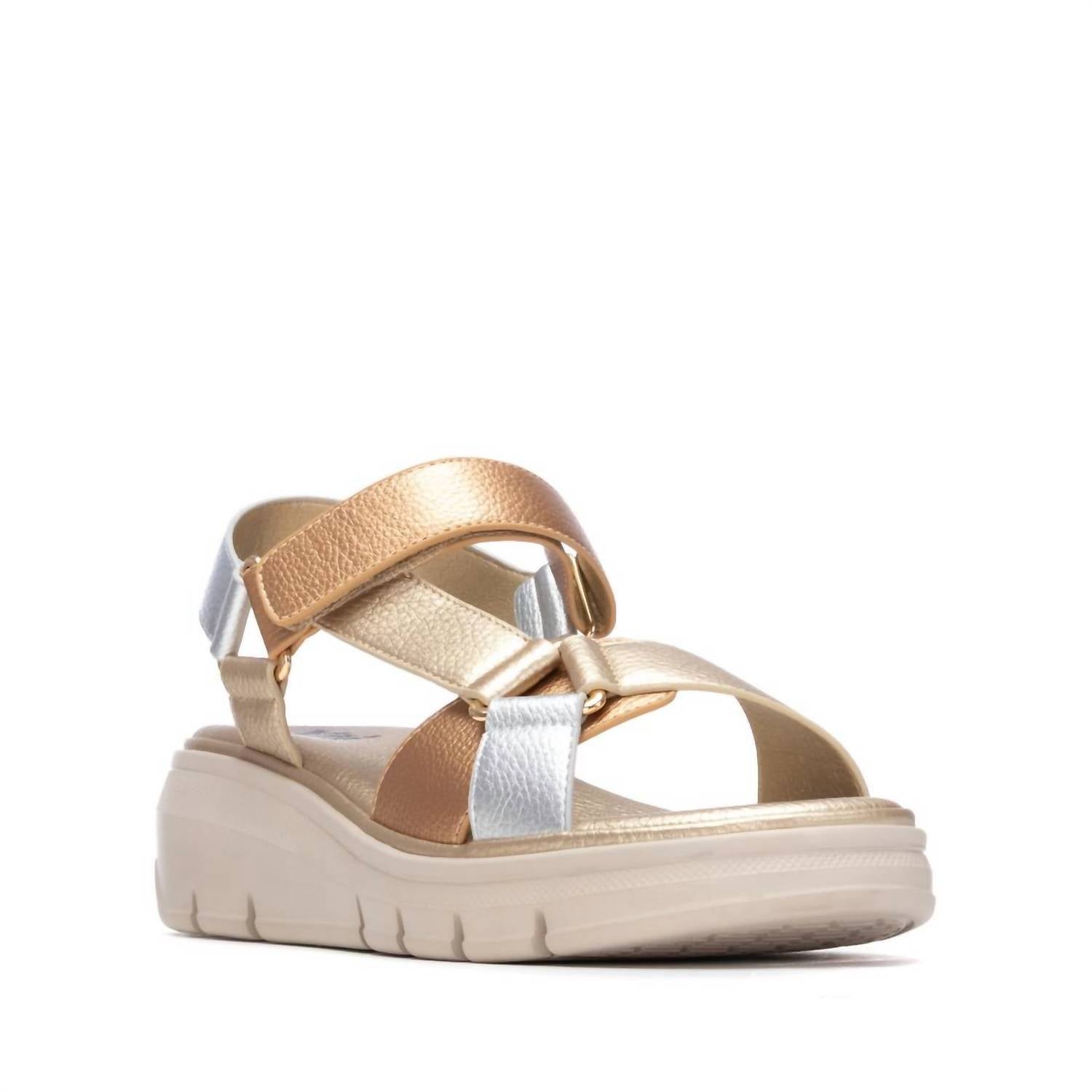 Xti Women's Faux Leather Open Toe Sandals in gold - women's sandal - detail view