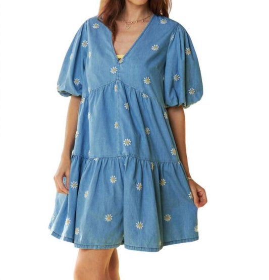 Davi & Dani - Daisy Embroidered Denim Romper