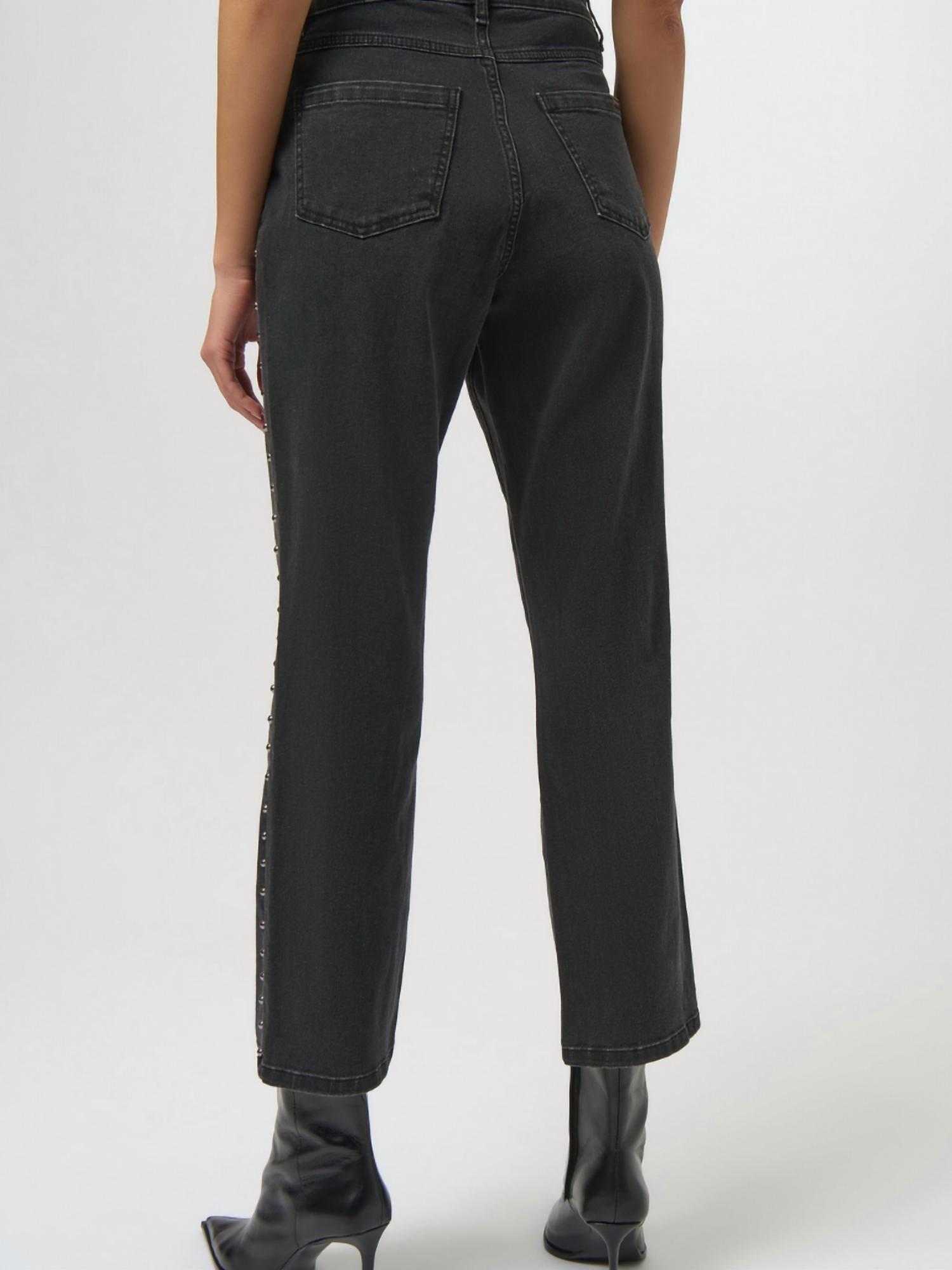 Joseph Ribkoff Classic Straight Leg Jeans in charcoal grey - women's jeans - detail view