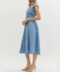 Entro - Denim Sleeveless Zip Front Midi Dress