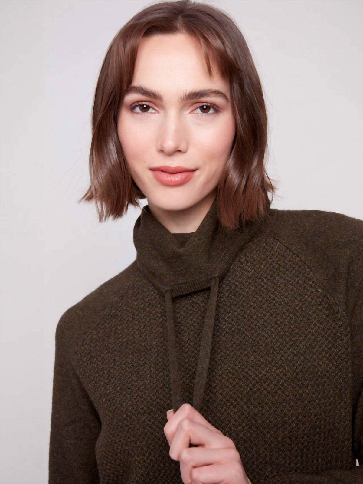 Charlie B - Textured Raglan Small Cowl Neck Knit Sweater