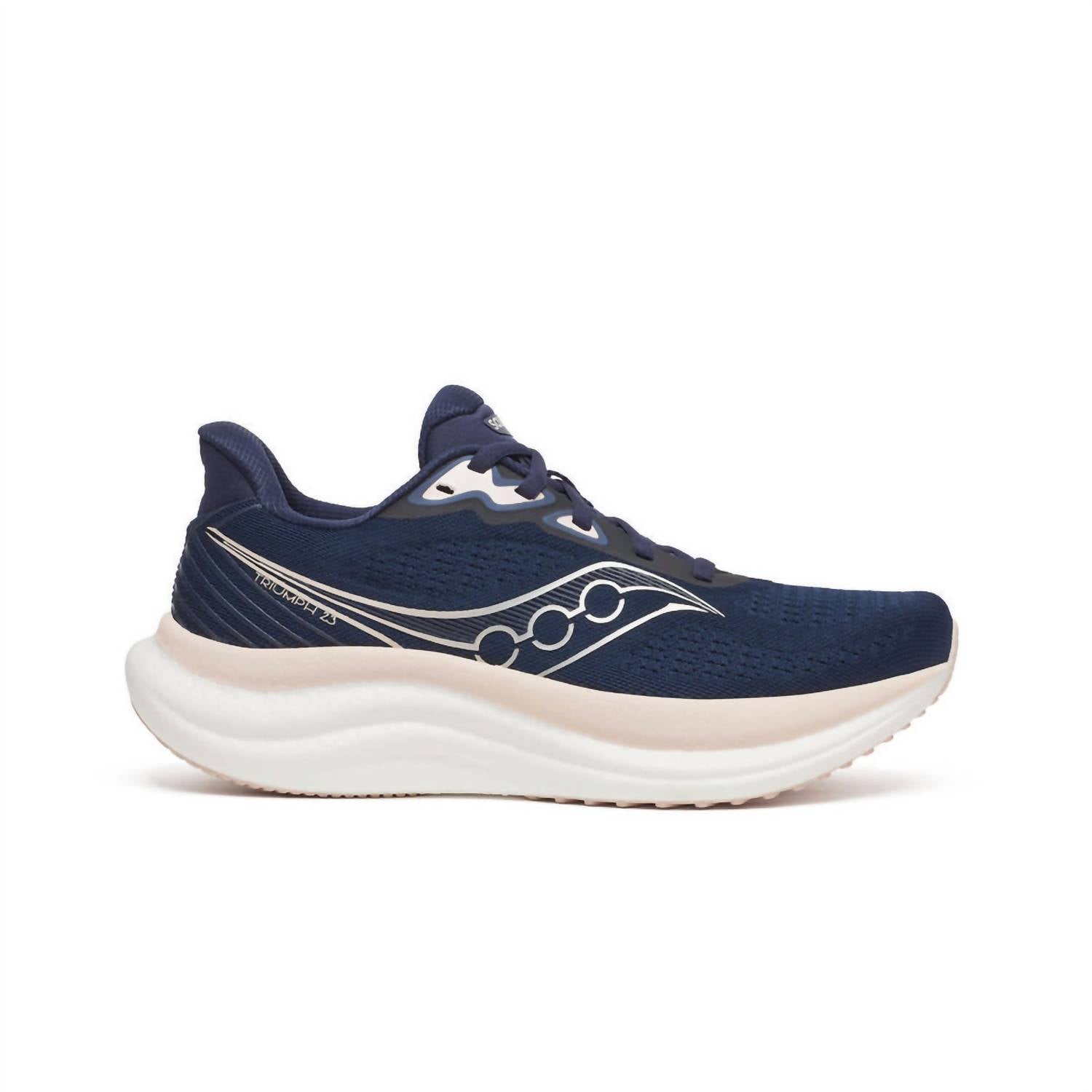 SAUCONY Women's Triumph 23 Shoe in navy cameo - women's shoe - detail view