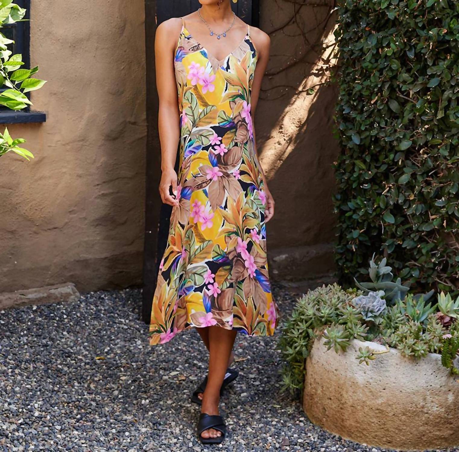 Karen Kane - Taryn Tropical Side Midi Slit Dress