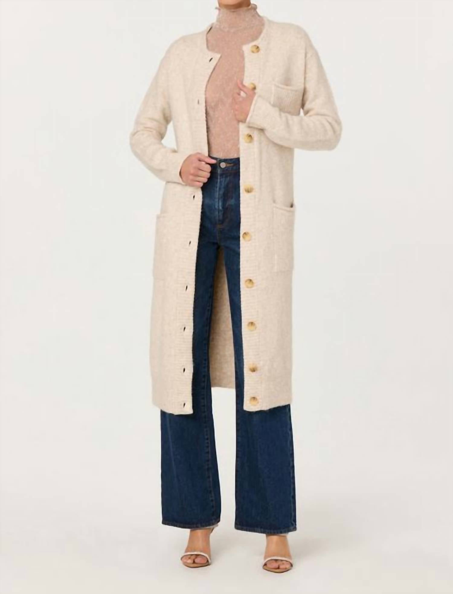 ASTR Meris Belted Longline Cardigan in cream - women's cardigan - detail view