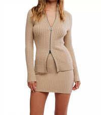 Free People Eliza Cable Knit Sweater And Skirt Set in smooth stone - women's sweater
