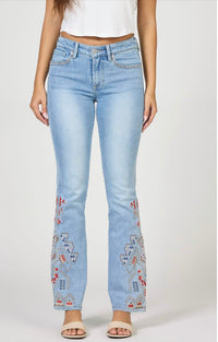 DEAR JOHN DENIM Jaxton Mid Rise Embroidery Jean in santa fe - women's jeans