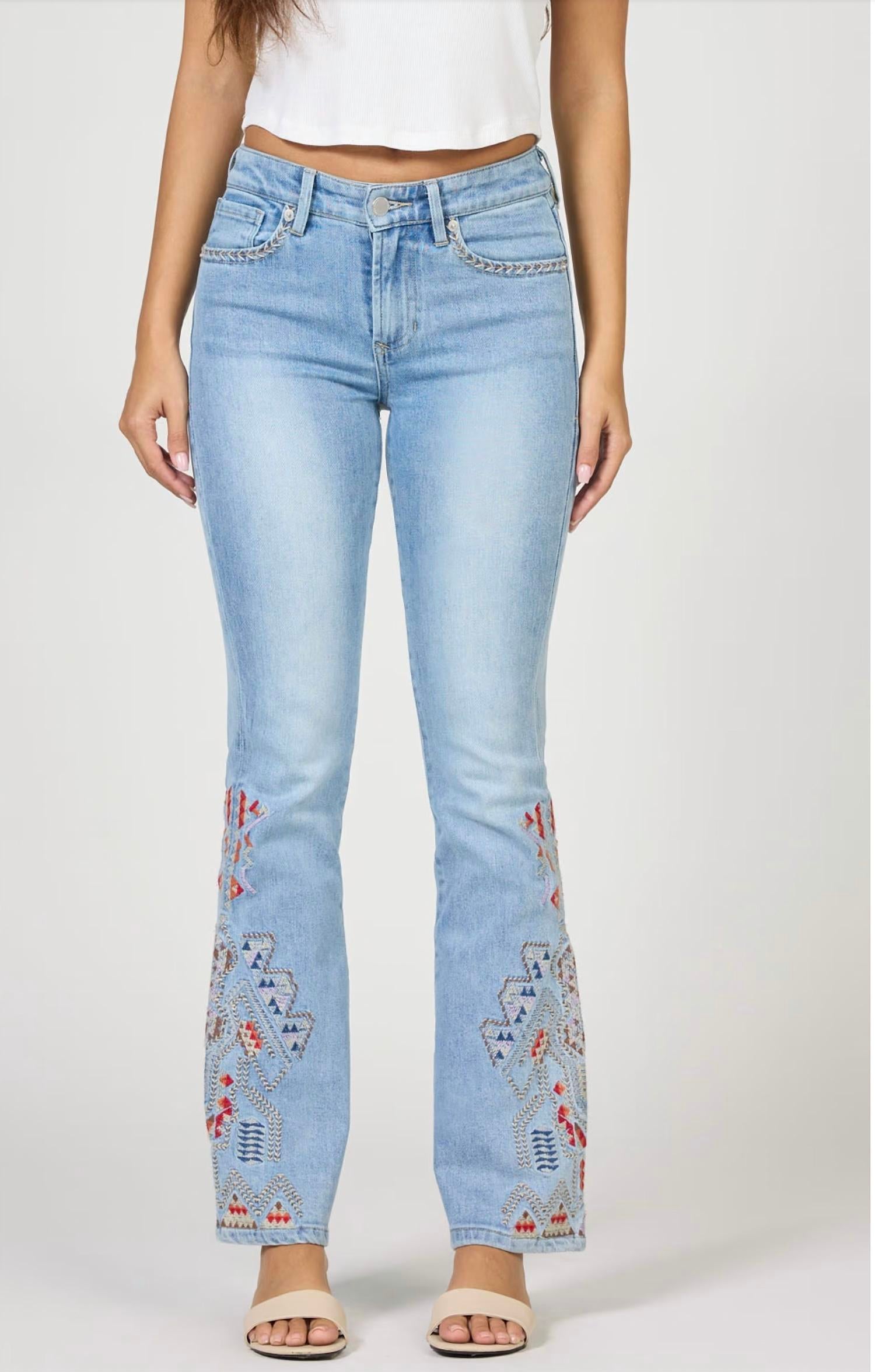 DEAR JOHN DENIM Jaxton Mid Rise Embroidery Jean in santa fe - women's jeans