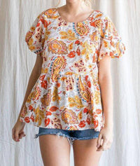Style U - Paisley Print Short Sleeve Baby Doll Shirt