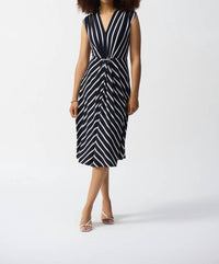 Joseph Ribkoff Silky Knit Stripe Fit And Flare Dress in midnight blue vanilla - women's dress