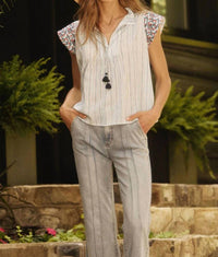 Fdj - Embroidered Flutter Sleeve Top