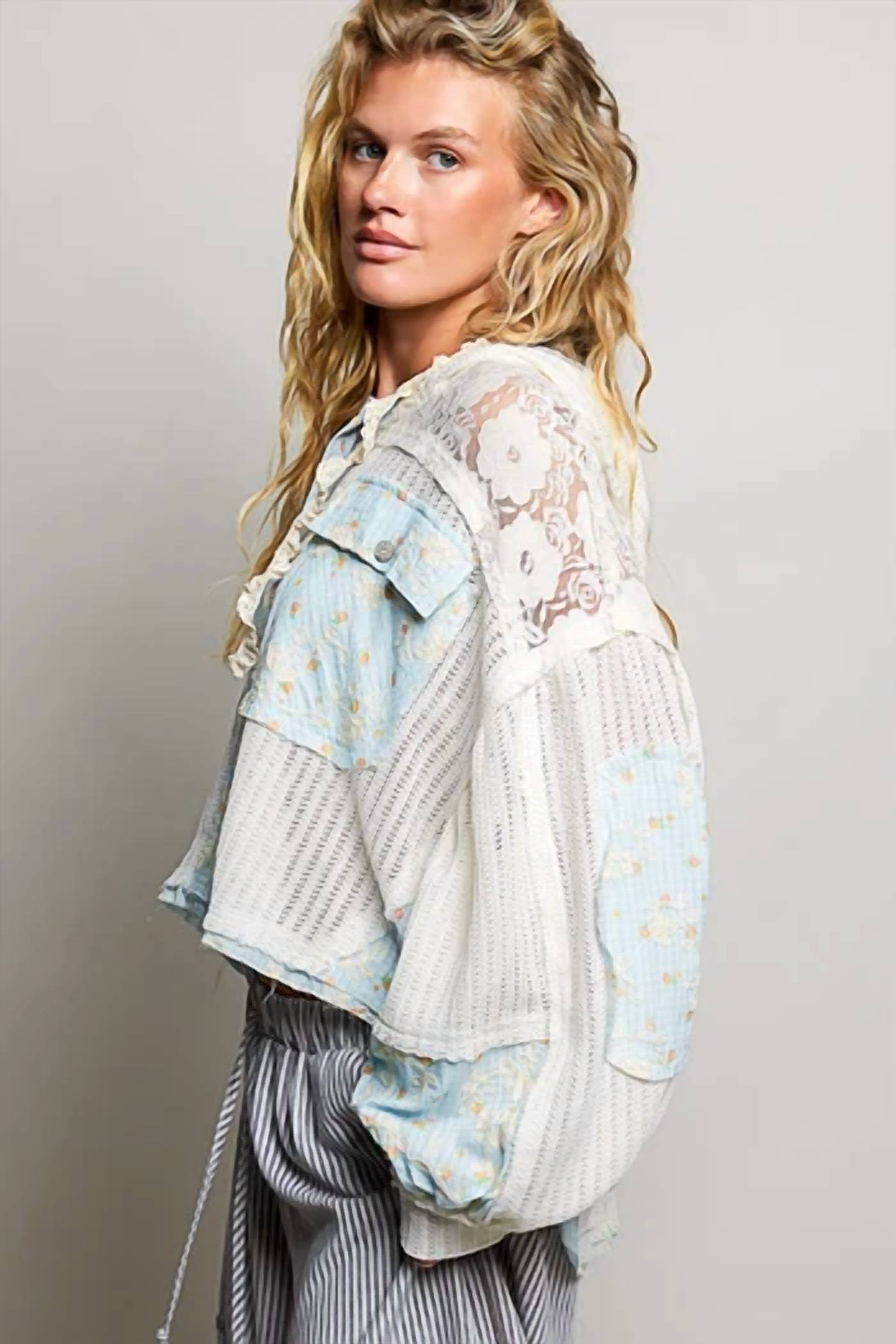 Pol - Hooded Balloon Sleeve Top