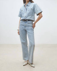 Suncoo - Ladji Leopard Print Denim Blouse