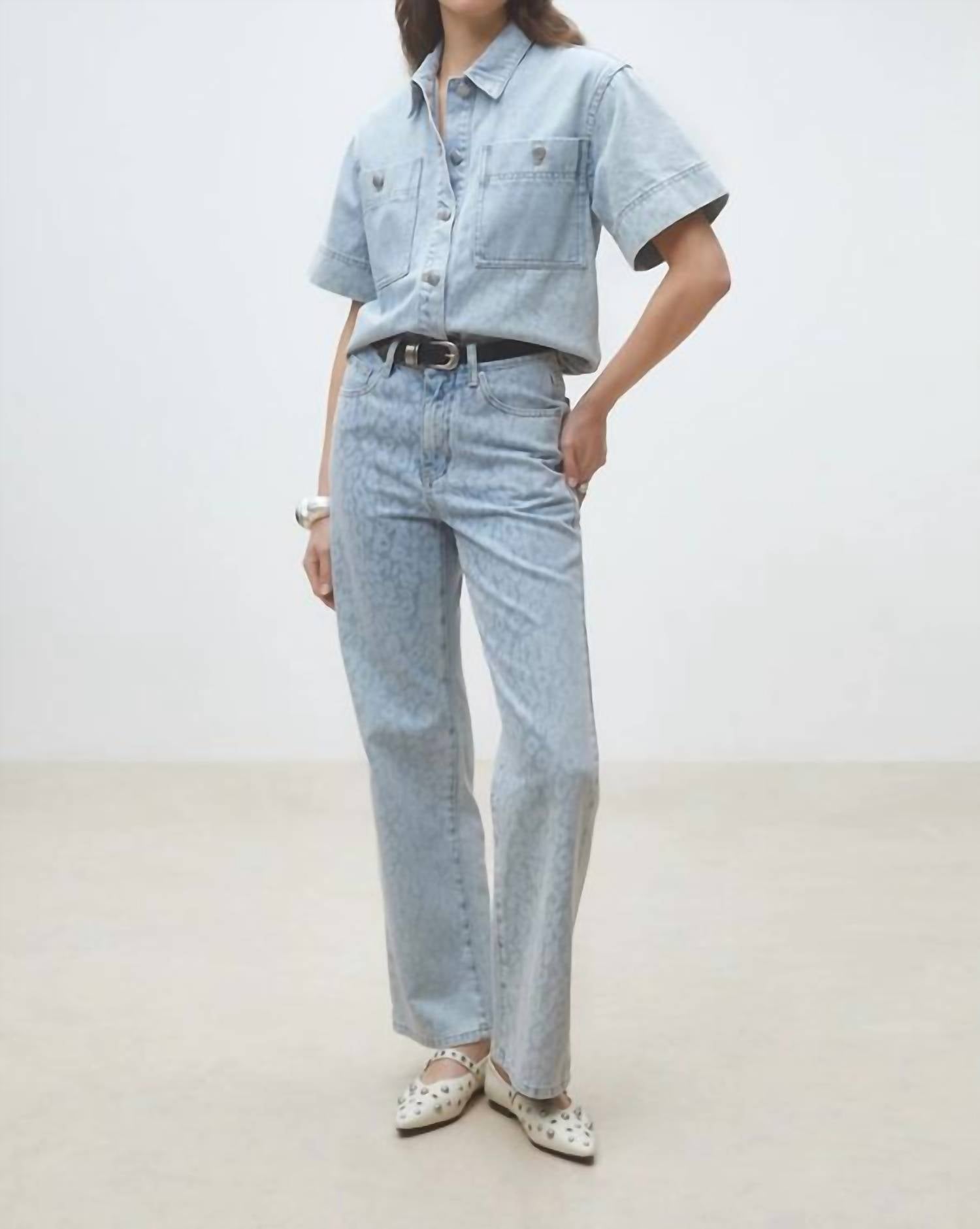 Suncoo - Ladji Leopard Print Denim Blouse