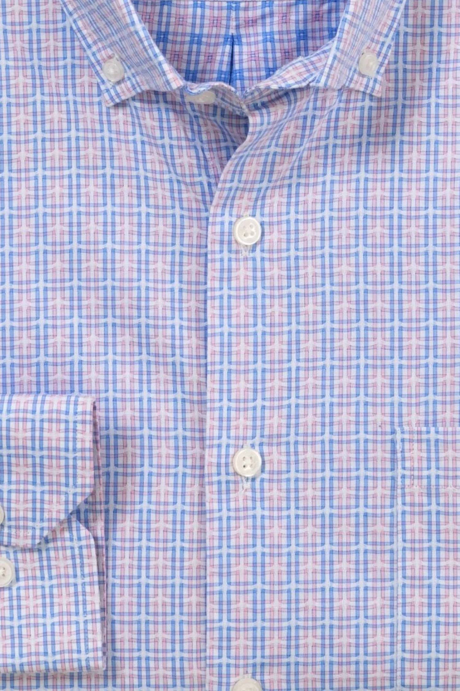 Scott Barber - Men's Jacquard Plaid Cotton Windowpane Check Sport Shirt