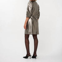 ESQUALO Crew Neck Zip Back Mini Dress in silver - women's dress - detail view