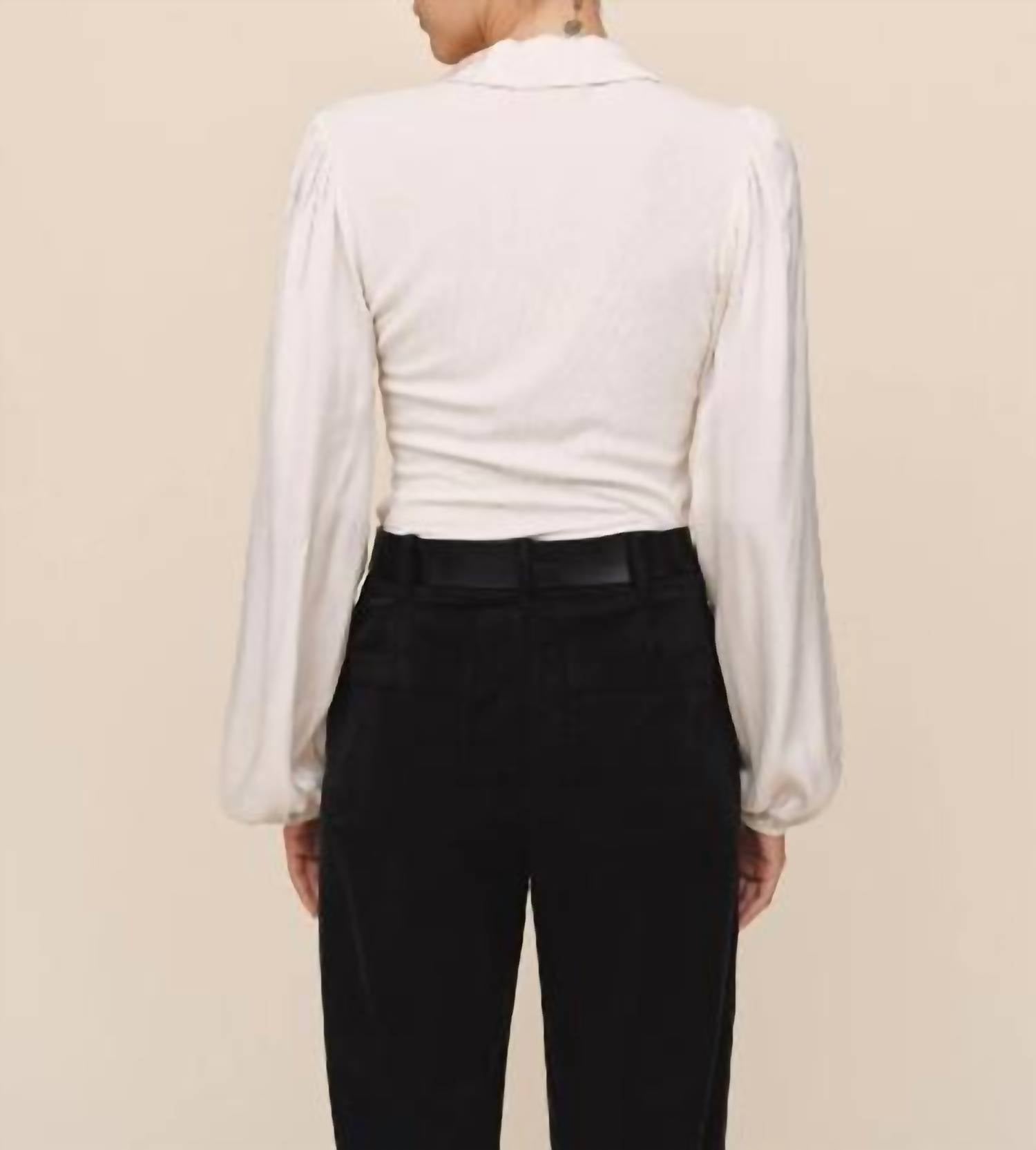 Bella Dahl Collared V-neck Top in winter white - women's top - alternate view