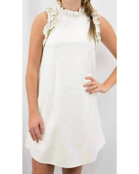 TCEC Ruffle Dress in cream - women's dress - detail view
