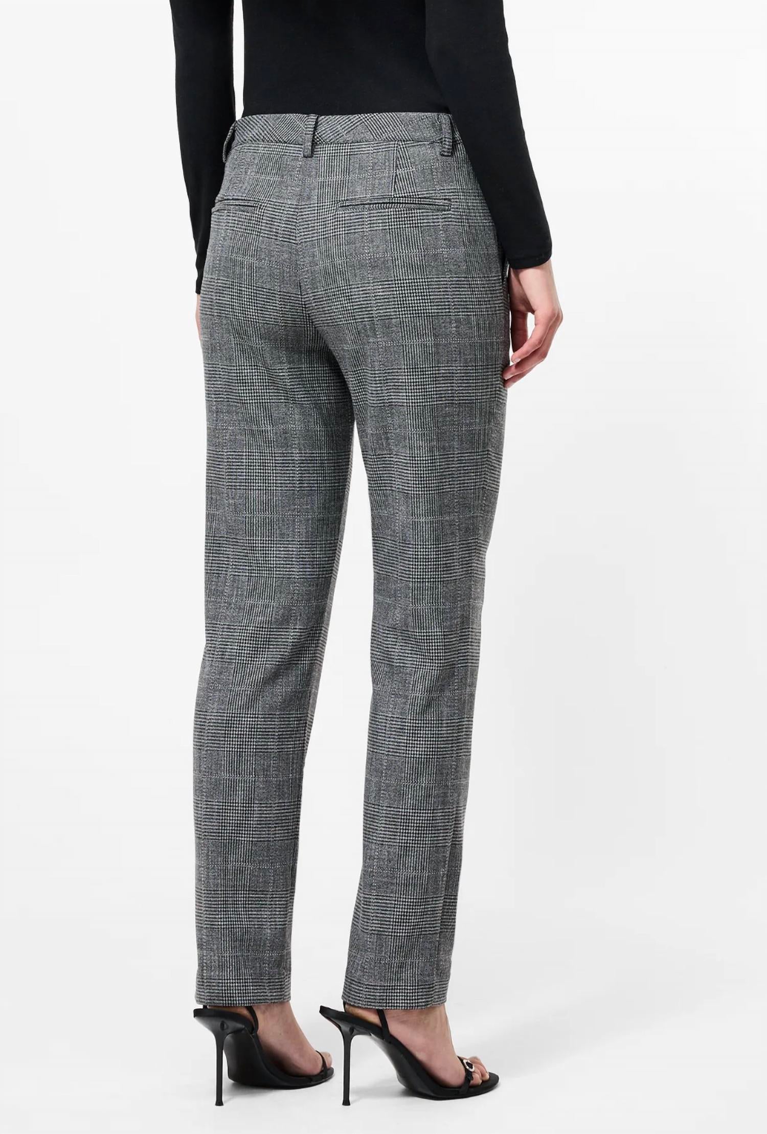 FRENCH CONNECTION Owens Plaid Cropped Slim Fit Pants in charcoal - women's pants - detail view