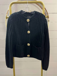 Urban Daizy Chunky Button Ribbed Knit Cardigan in black - women's cardigan - alternate view