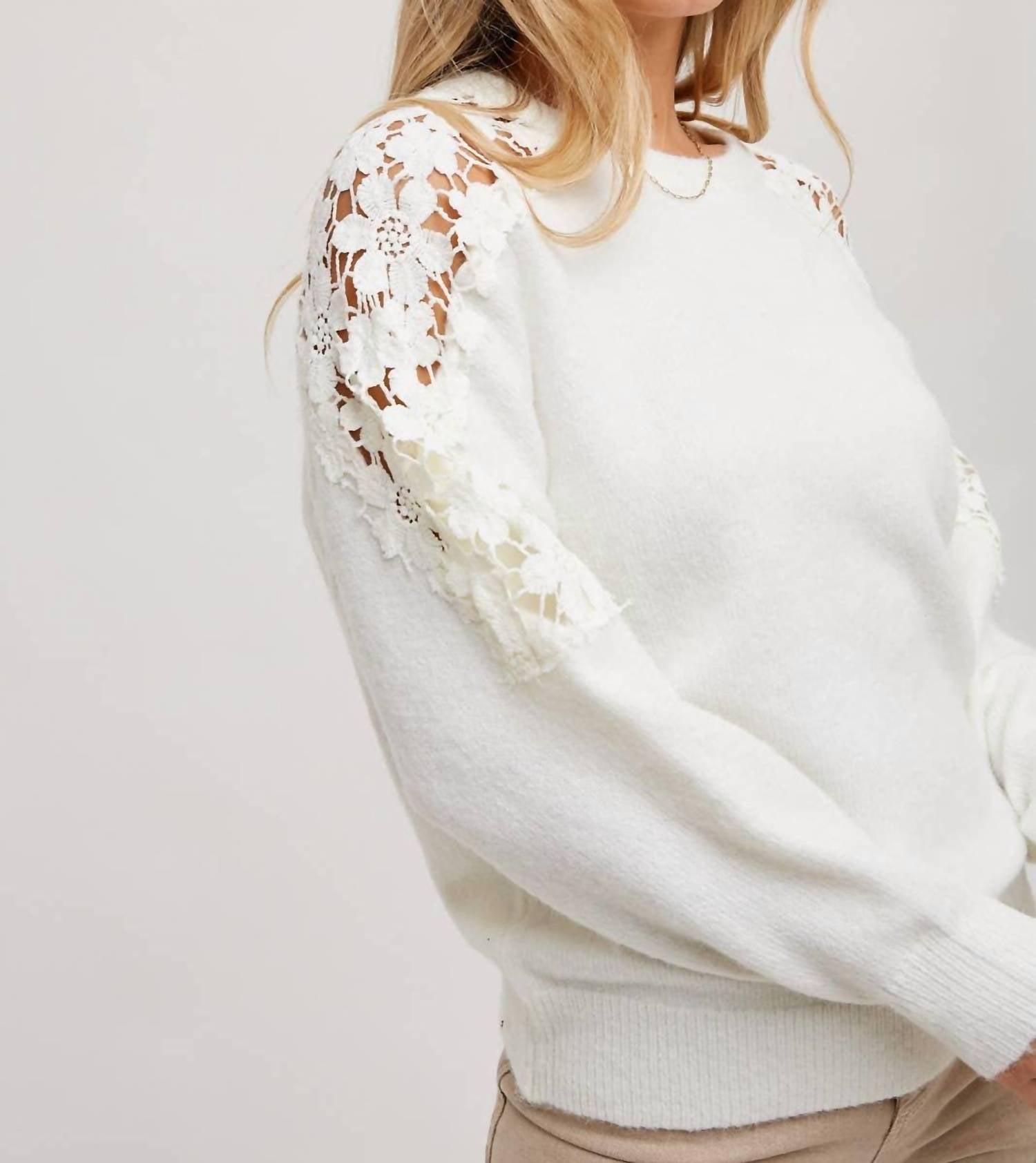 Bluivy - CROCHET CONTRAST KNIT SWEATER PULLOVER