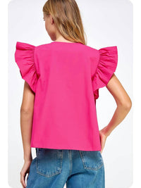 Strut & Bolt - Flutter Ruffle Sleeve Poplin Top