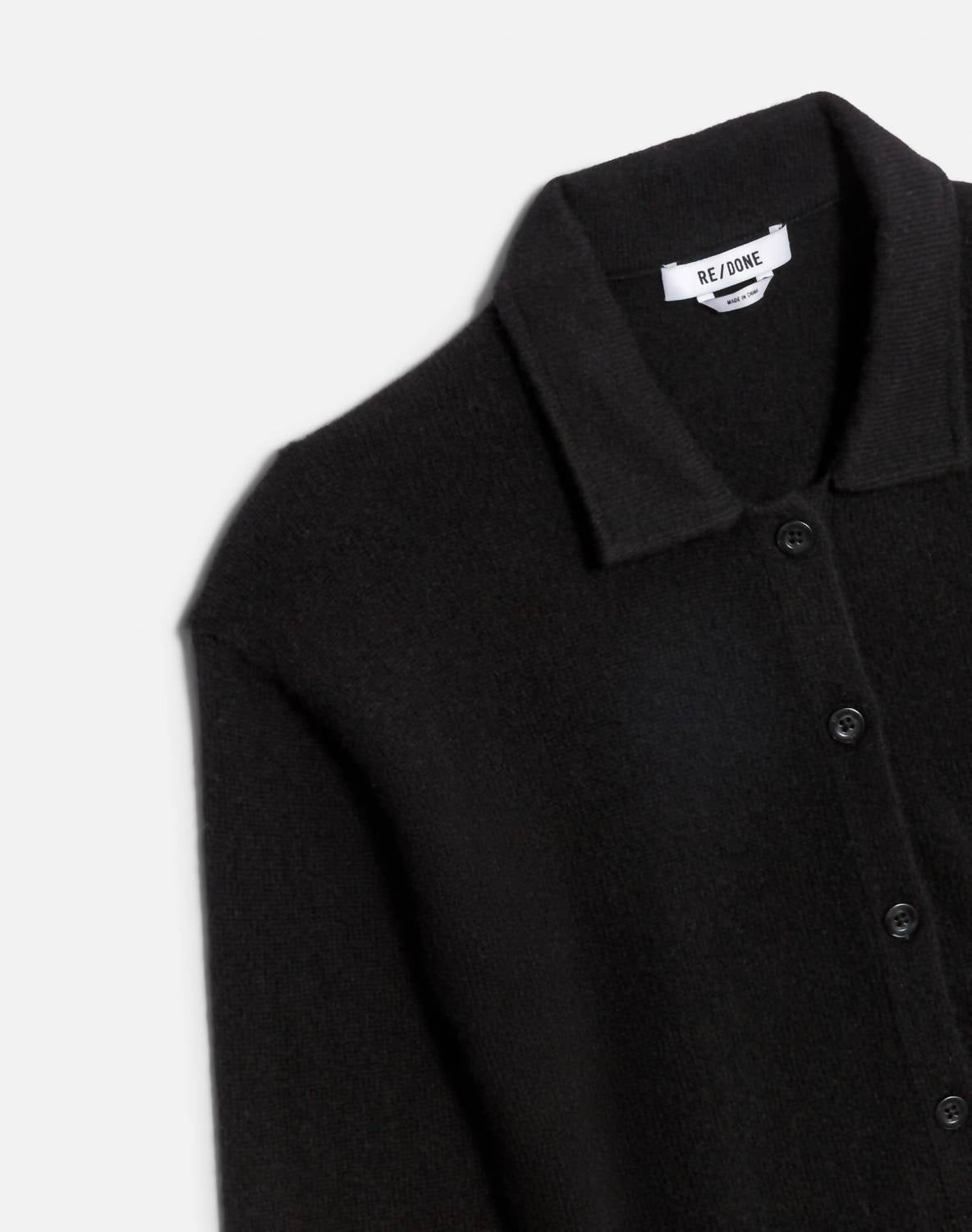 RE/DONE Women's Loose Polo Cardigan in black - women's cardigan - alternate view