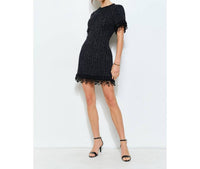 Ina Fashion - Beaded Fringe Tweed Mini Dress