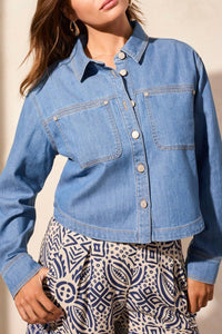Tribal - Light Denim Crop Long Sleeve Shirt